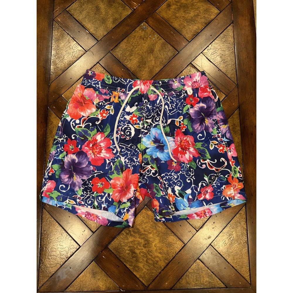 Men's Polo Ralph Lauren Colorful Graphic Swim Trunks Size Large Floral Retro 6"